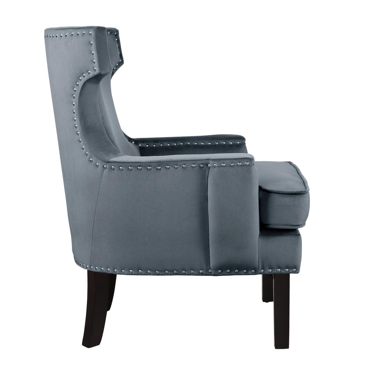 Lapis Gray Solid Wood And Plywood Velvet Fabric Polyester Upholstery Accent Chair - Ella Furniture