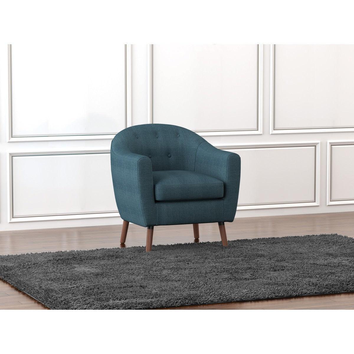 Lucille Blue Solid Wood And Plywood Textured Fabric Polyester Upholstered Tufted Accent Chair - Ella Furniture