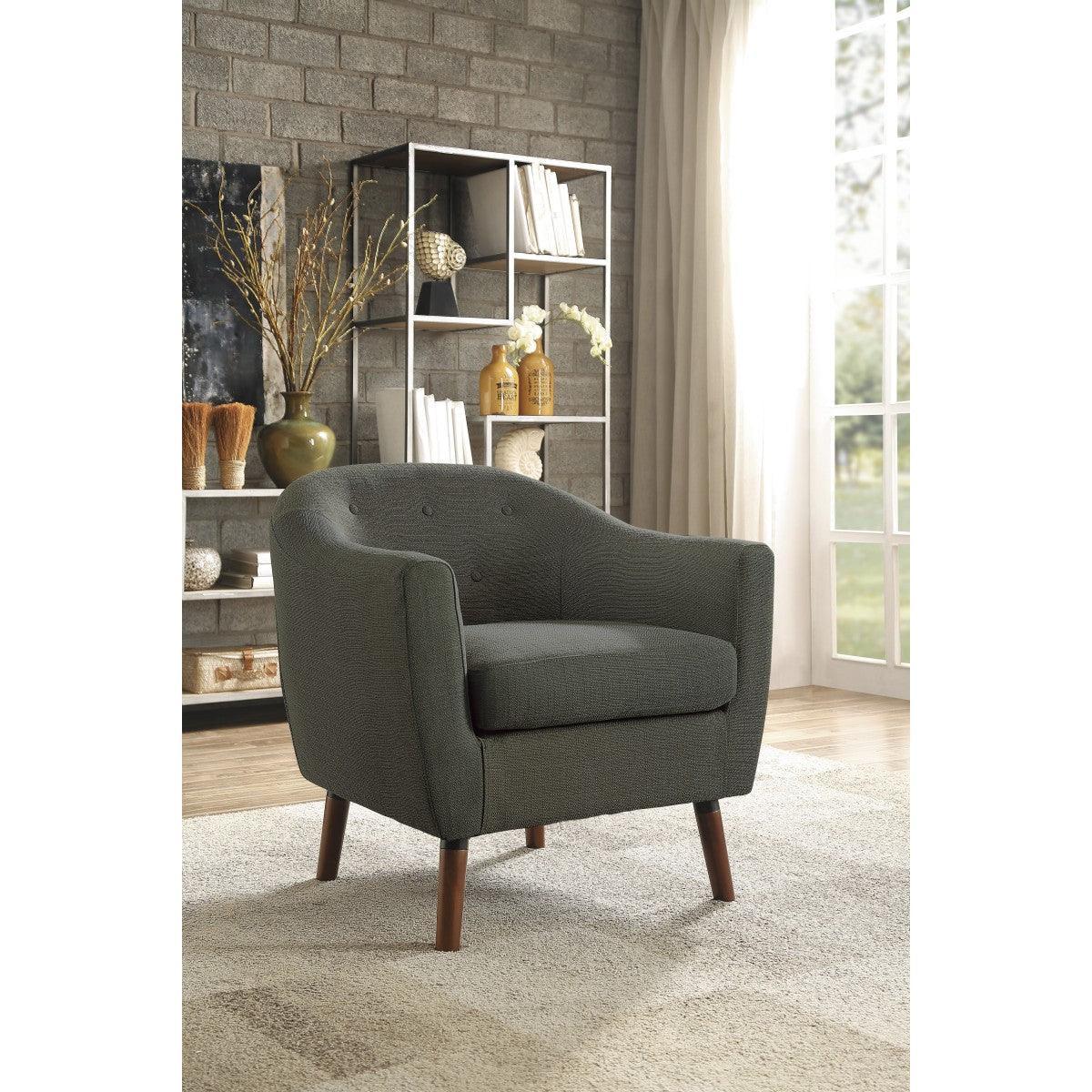 Lucille Gray Solid Wood And Plywood Textured Fabric Polyester Upholstered Tufted Accent Chair - Ella Furniture