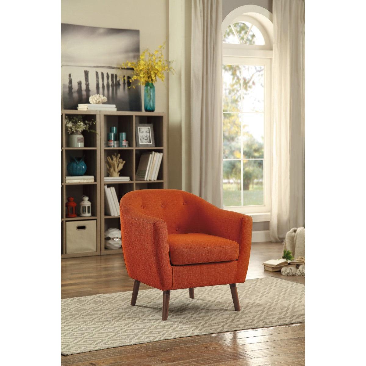 Lucille Orange Solid Wood And Plywood Textured Fabric Polyester Upholstered Tufted Accent Chair - Ella Furniture