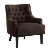 Charisma Chocolate Traditional Solid Wood, Plywood Textured Fabric Upholstered Tufted Accent Chair - Ella Furniture