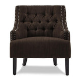 Charisma Chocolate Traditional Solid Wood, Plywood Textured Fabric Upholstered Tufted Accent Chair - Ella Furniture
