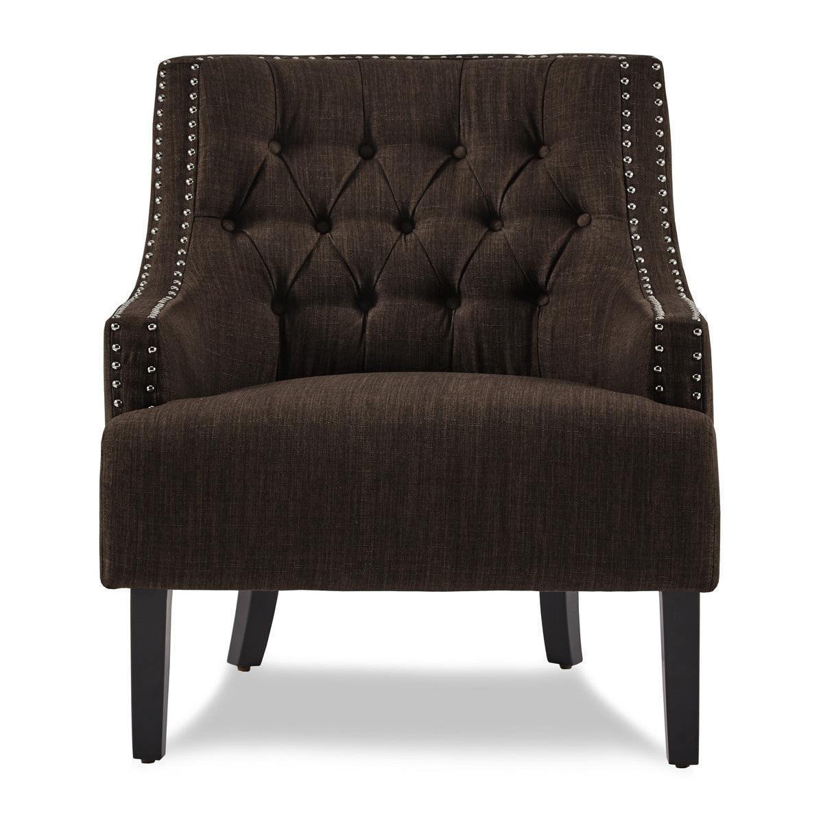 Charisma Chocolate Traditional Solid Wood, Plywood Textured Fabric Upholstered Tufted Accent Chair - Ella Furniture