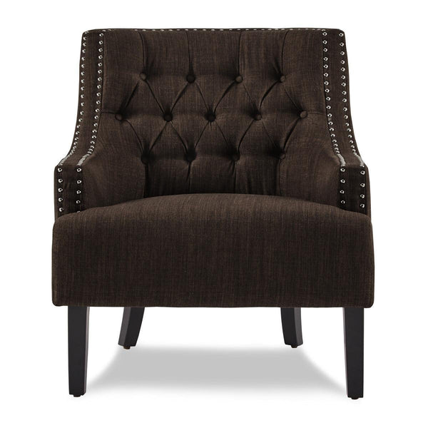 Charisma Chocolate Traditional Solid Wood, Plywood Textured Fabric Upholstered Tufted Accent Chair - Ella Furniture