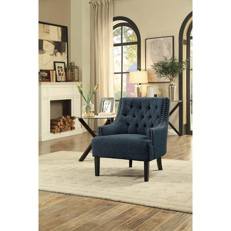 Charisma Indigo Traditional Solid Wood, Plywood Textured Fabric Upholstered Tufted Accent Chair - Ella Furniture