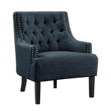 Charisma Indigo Traditional Solid Wood, Plywood Textured Fabric Upholstered Tufted Accent Chair - Ella Furniture