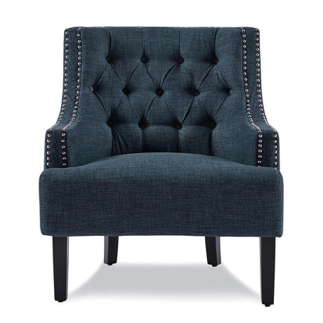 Charisma Indigo Traditional Solid Wood, Plywood Textured Fabric Upholstered Tufted Accent Chair - Ella Furniture