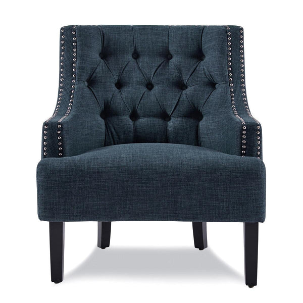 Charisma Indigo Traditional Solid Wood, Plywood Textured Fabric Upholstered Tufted Accent Chair - Ella Furniture