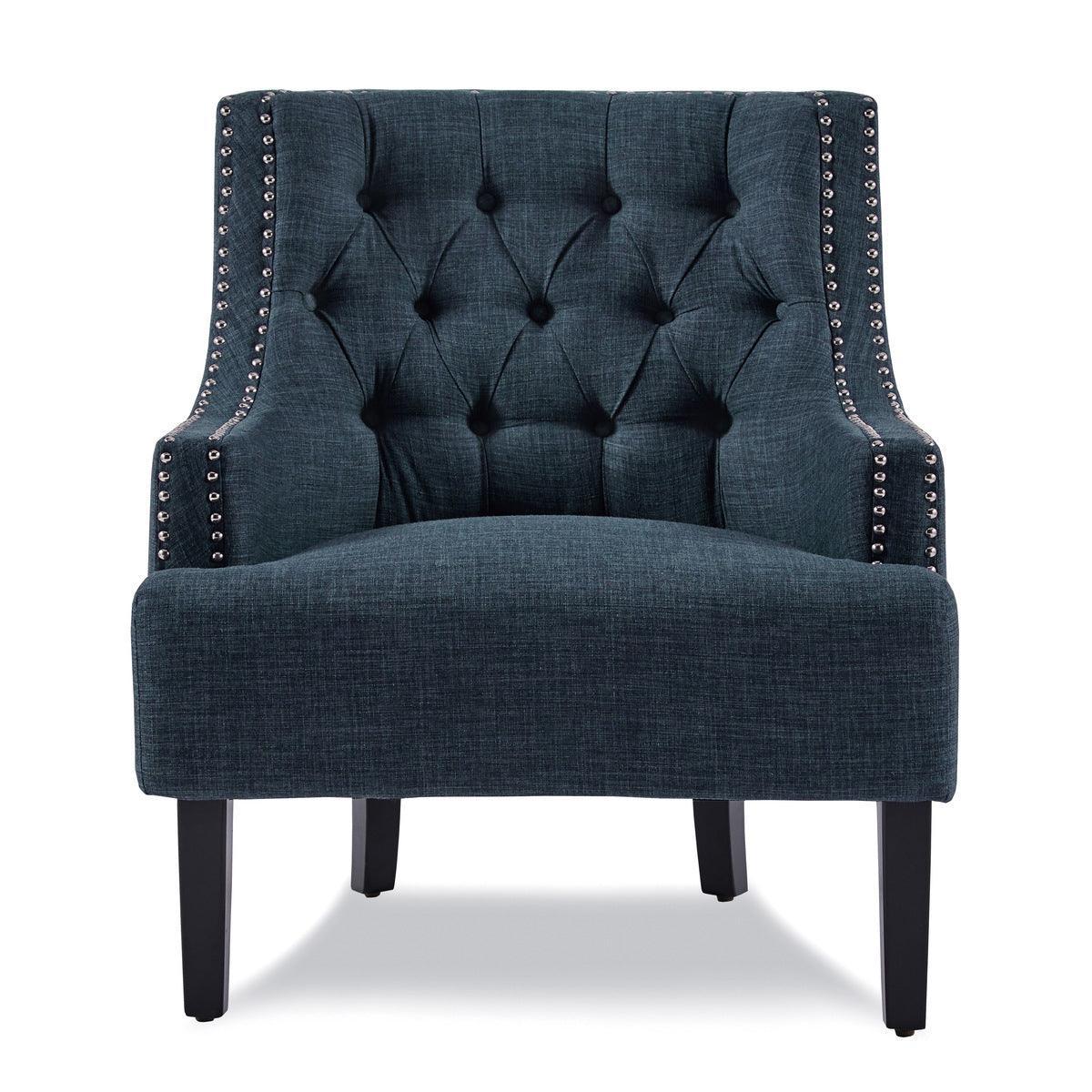 Charisma Indigo Traditional Solid Wood, Plywood Textured Fabric Upholstered Tufted Accent Chair - Ella Furniture