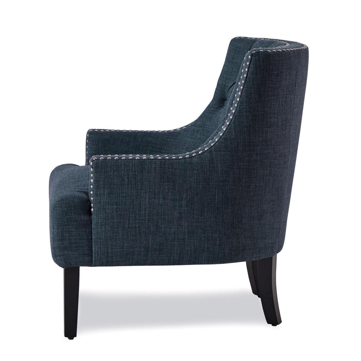 Charisma Indigo Traditional Solid Wood, Plywood Textured Fabric Upholstered Tufted Accent Chair - Ella Furniture
