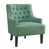 Charisma Teal Traditional Solid Wood, Plywood Textured Fabric Upholstered Tufted Accent Chair - Ella Furniture