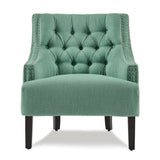 Charisma Teal Traditional Solid Wood, Plywood Textured Fabric Upholstered Tufted Accent Chair - Ella Furniture