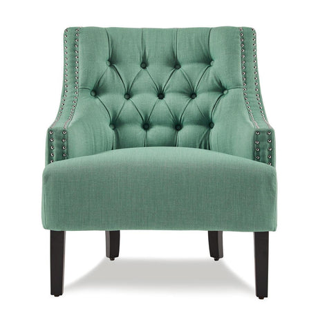 Charisma Teal Traditional Solid Wood, Plywood Textured Fabric Upholstered Tufted Accent Chair - Ella Furniture