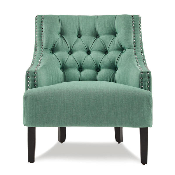 Charisma Teal Traditional Solid Wood, Plywood Textured Fabric Upholstered Tufted Accent Chair - Ella Furniture