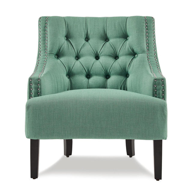Charisma Teal Traditional Solid Wood, Plywood Textured Fabric Upholstered Tufted Accent Chair - Ella Furniture