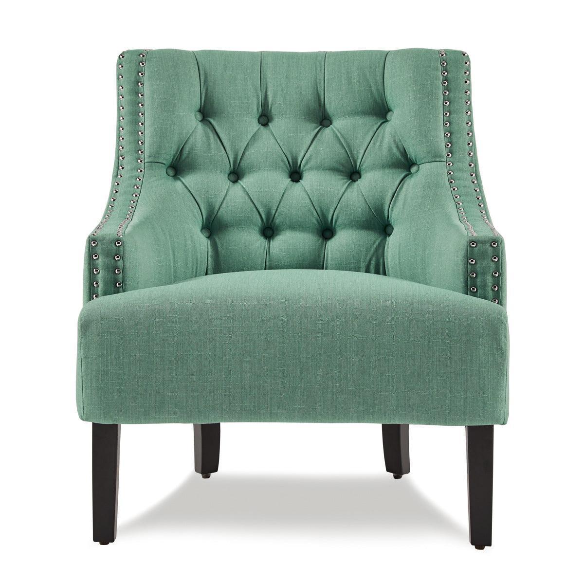 Charisma Teal Traditional Solid Wood, Plywood Textured Fabric Upholstered Tufted Accent Chair - Ella Furniture