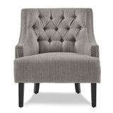 Charisma Taupe Traditional Solid Wood, Plywood Textured Fabric Upholstered Tufted Accent Chair - Ella Furniture
