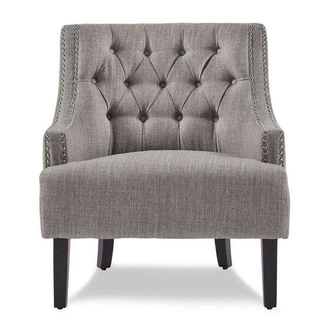 Charisma Taupe Traditional Solid Wood, Plywood Textured Fabric Upholstered Tufted Accent Chair - Ella Furniture