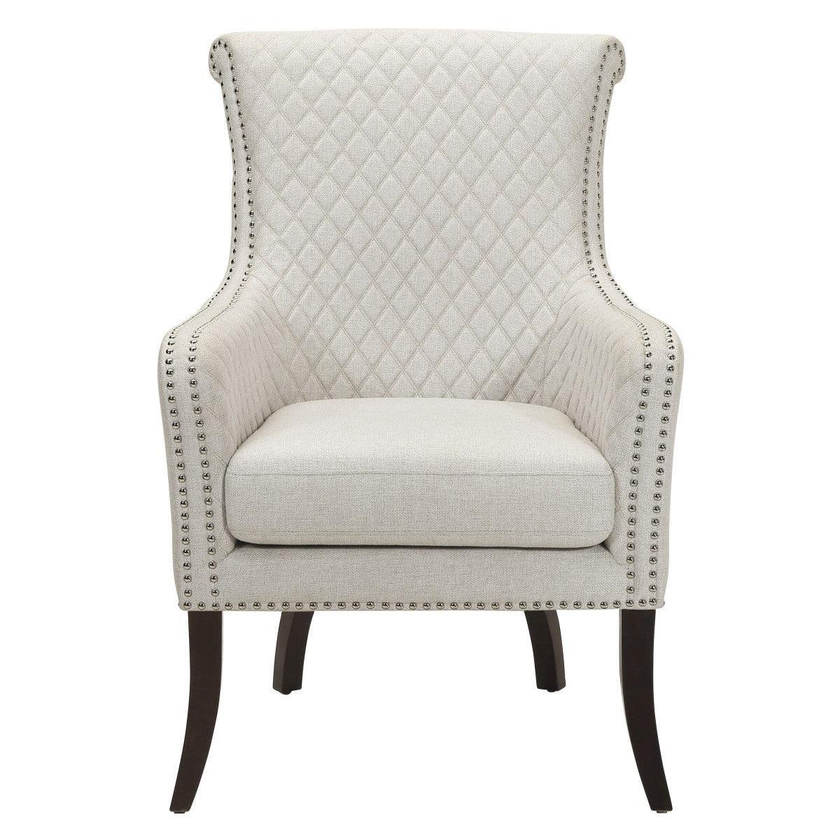 Avalon Beige Solid Wood And Plywood Textured Fabric Upholstery Quilted Accent Chair - Ella Furniture
