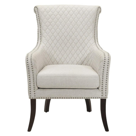 Avalon Beige Solid Wood And Plywood Textured Fabric Upholstery Quilted Accent Chair - Ella Furniture