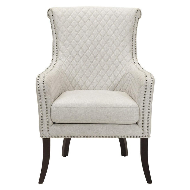 Avalon Beige Solid Wood And Plywood Textured Fabric Upholstery Quilted Accent Chair - Ella Furniture