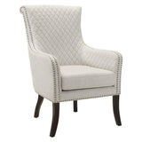 Avalon Beige Solid Wood And Plywood Textured Fabric Upholstery Quilted Accent Chair - Ella Furniture