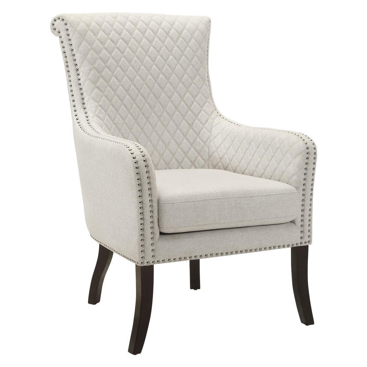 Avalon Beige Solid Wood And Plywood Textured Fabric Upholstery Quilted Accent Chair - Ella Furniture