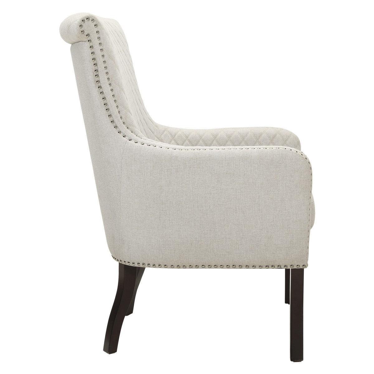 Avalon Beige Solid Wood And Plywood Textured Fabric Upholstery Quilted Accent Chair - Ella Furniture