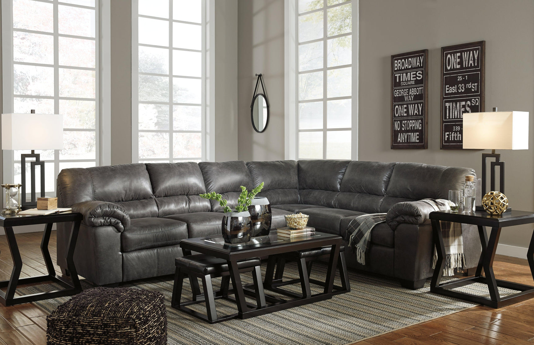 Bladen Slate Faux Leather 3-Piece Sectional 12021S3 - Ella Furniture