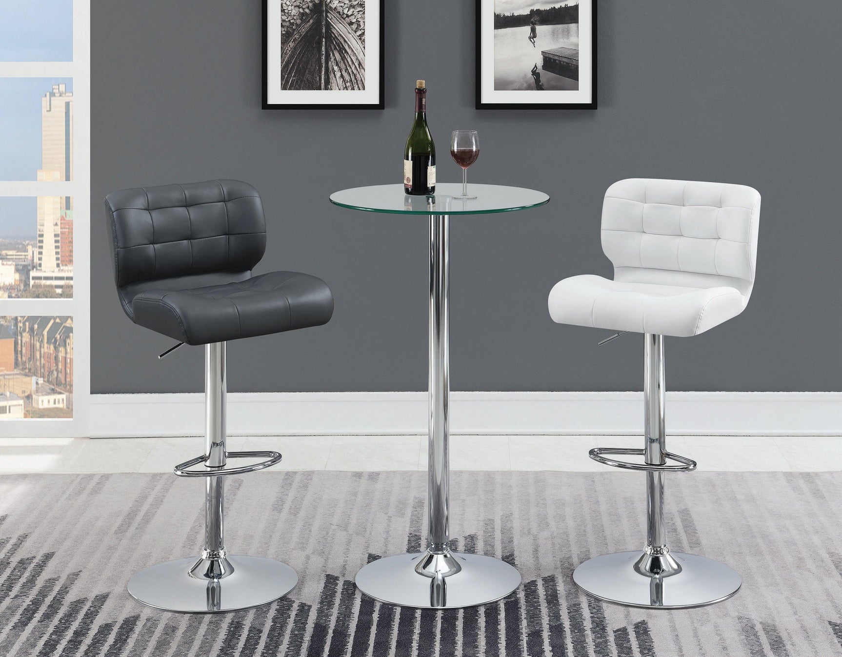 Abiline Glass Top Round Bar Table Chrome - Ella Furniture