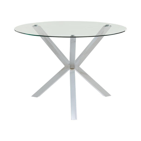 Vance Glass Top Dining Table With X-cross Base Chrome - Ella Furniture