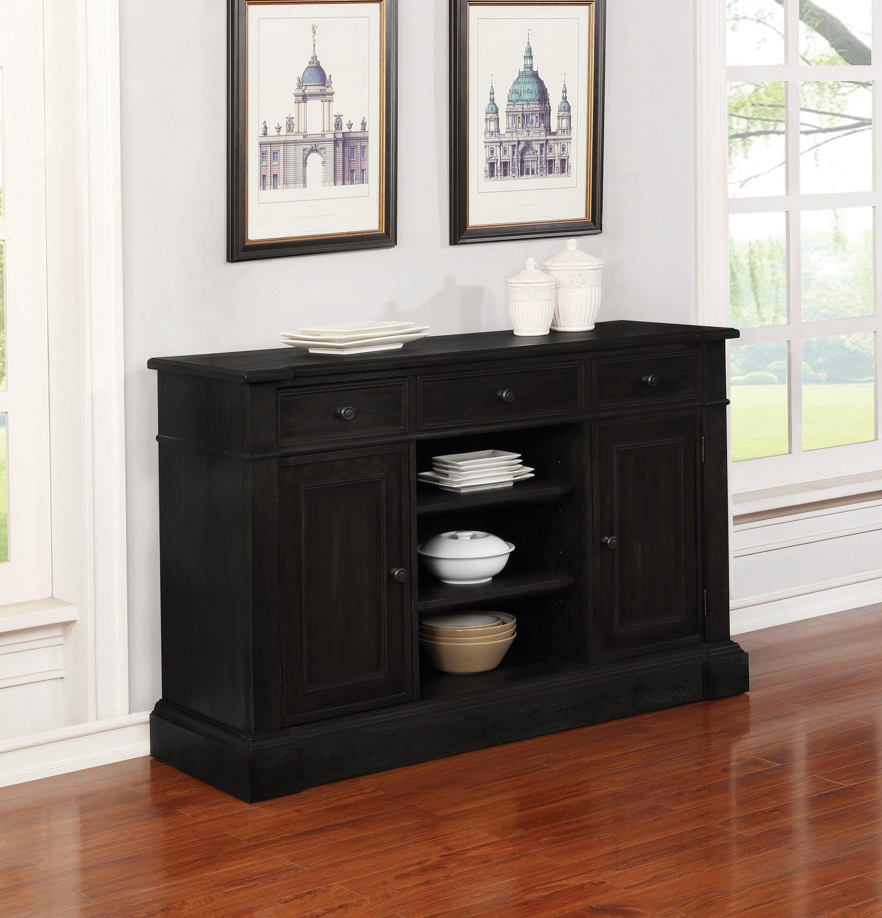 Phelps Rectangular Dining Table Antique Noir - Ella Furniture