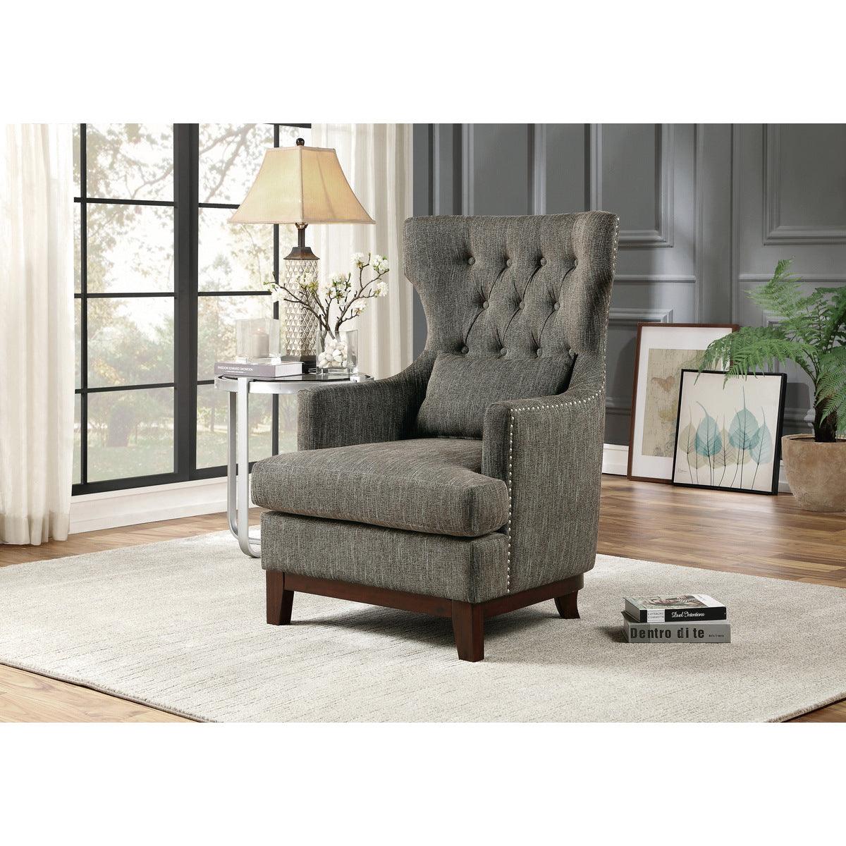 Adriano Brown Gray Traditional Solid Wood, Plywood Textured Fabric Upholstered Tufted Accent Chair - Ella Furniture