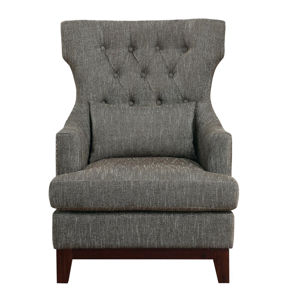 Adriano Brown Gray Traditional Solid Wood, Plywood Textured Fabric Upholstered Tufted Accent Chair - Ella Furniture