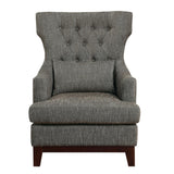 Adriano Brown Gray Traditional Solid Wood, Plywood Textured Fabric Upholstered Tufted Accent Chair - Ella Furniture