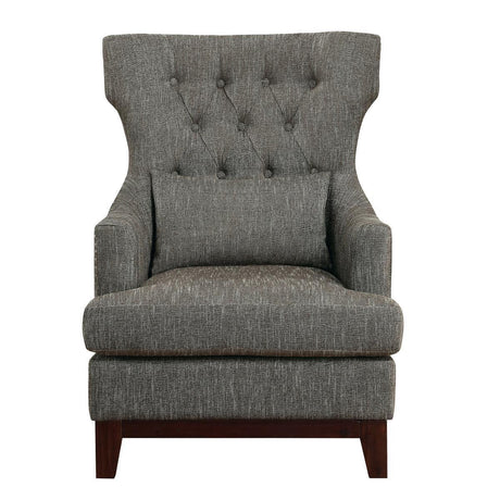 Adriano Brown Gray Traditional Solid Wood, Plywood Textured Fabric Upholstered Tufted Accent Chair - Ella Furniture