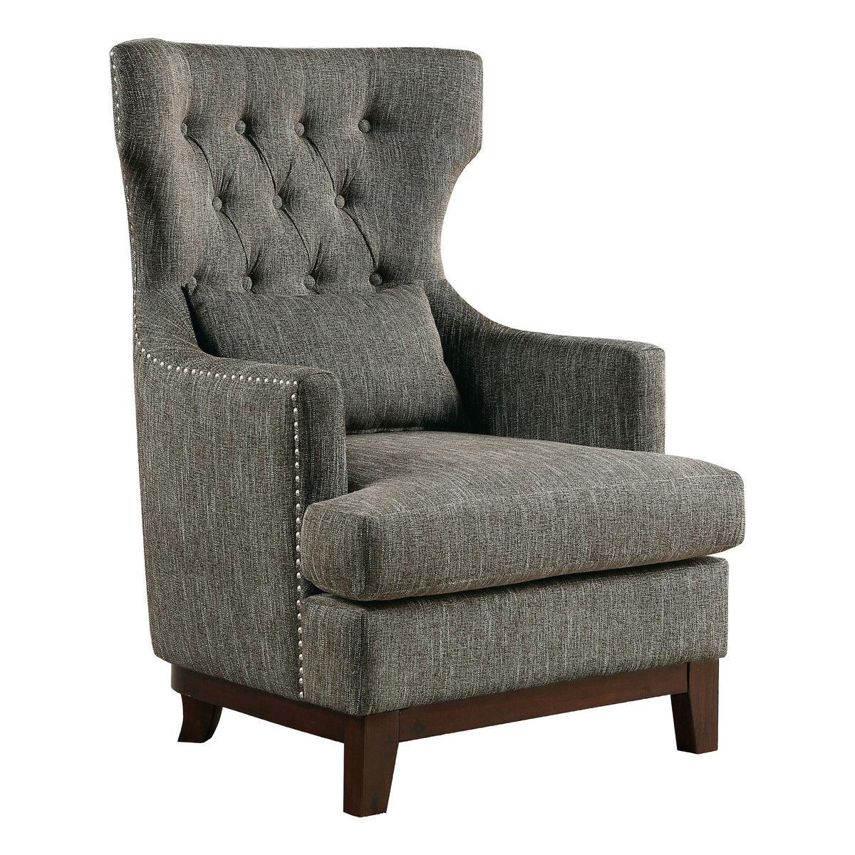 Adriano Brown Gray Traditional Solid Wood, Plywood Textured Fabric Upholstered Tufted Accent Chair - Ella Furniture