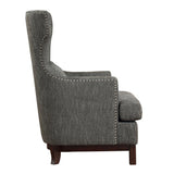 Adriano Brown Gray Traditional Solid Wood, Plywood Textured Fabric Upholstered Tufted Accent Chair - Ella Furniture