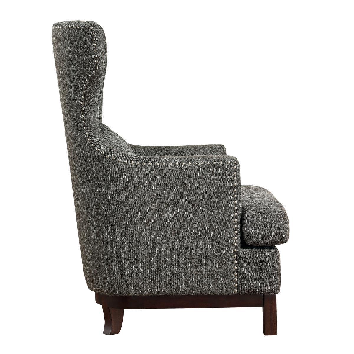 Adriano Brown Gray Traditional Solid Wood, Plywood Textured Fabric Upholstered Tufted Accent Chair - Ella Furniture