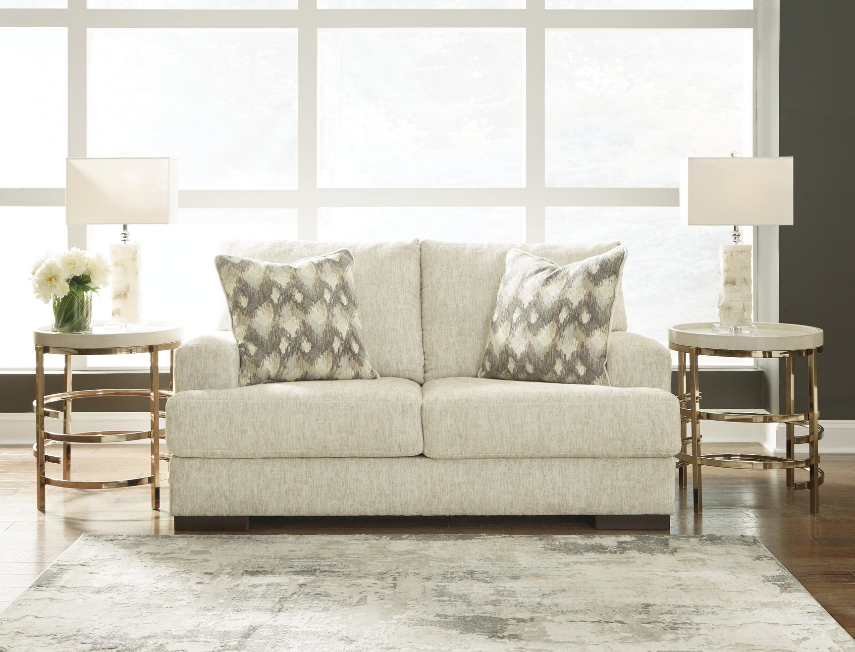 Caretti Parchment Velvet Loveseat - Ella Furniture