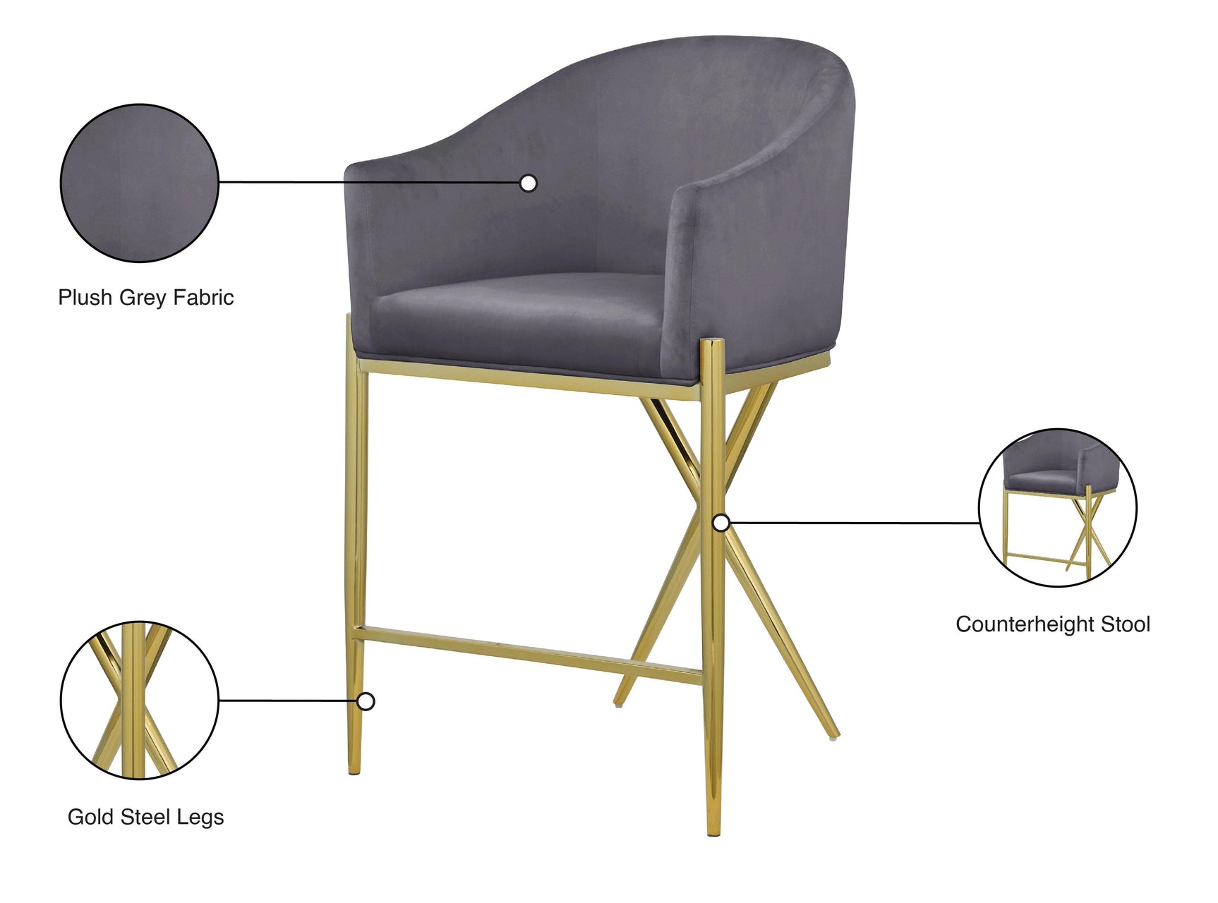 Xavier Grey Counter Stool 867Grey-c - Ella Furniture