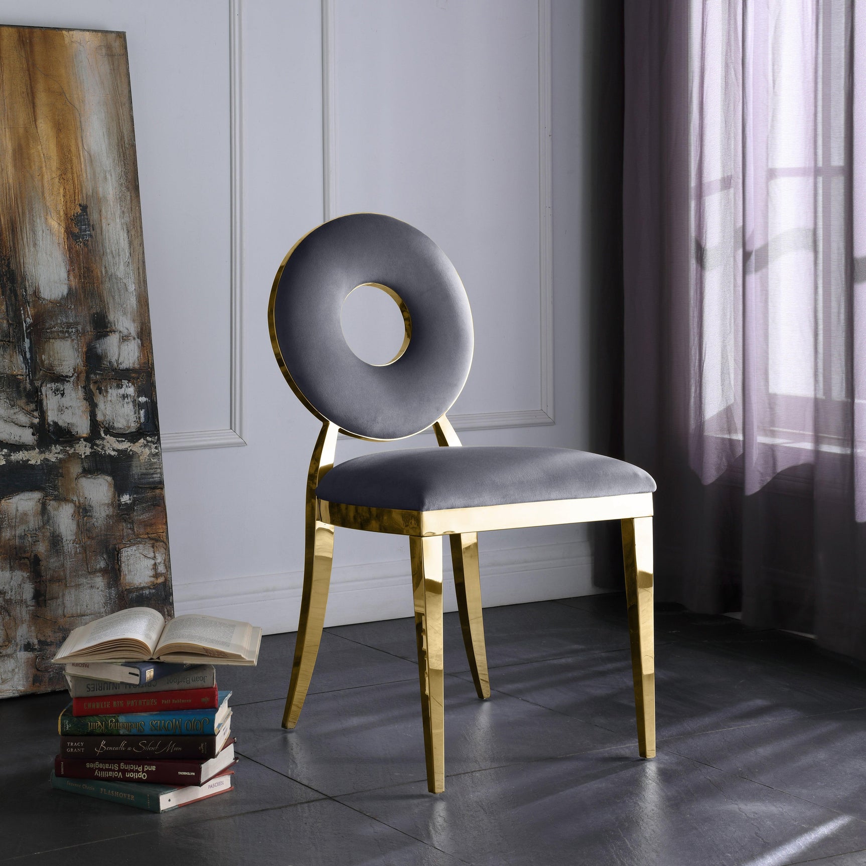 Carousel Grey Velvet Dining Chair 858Grey-c - Ella Furniture