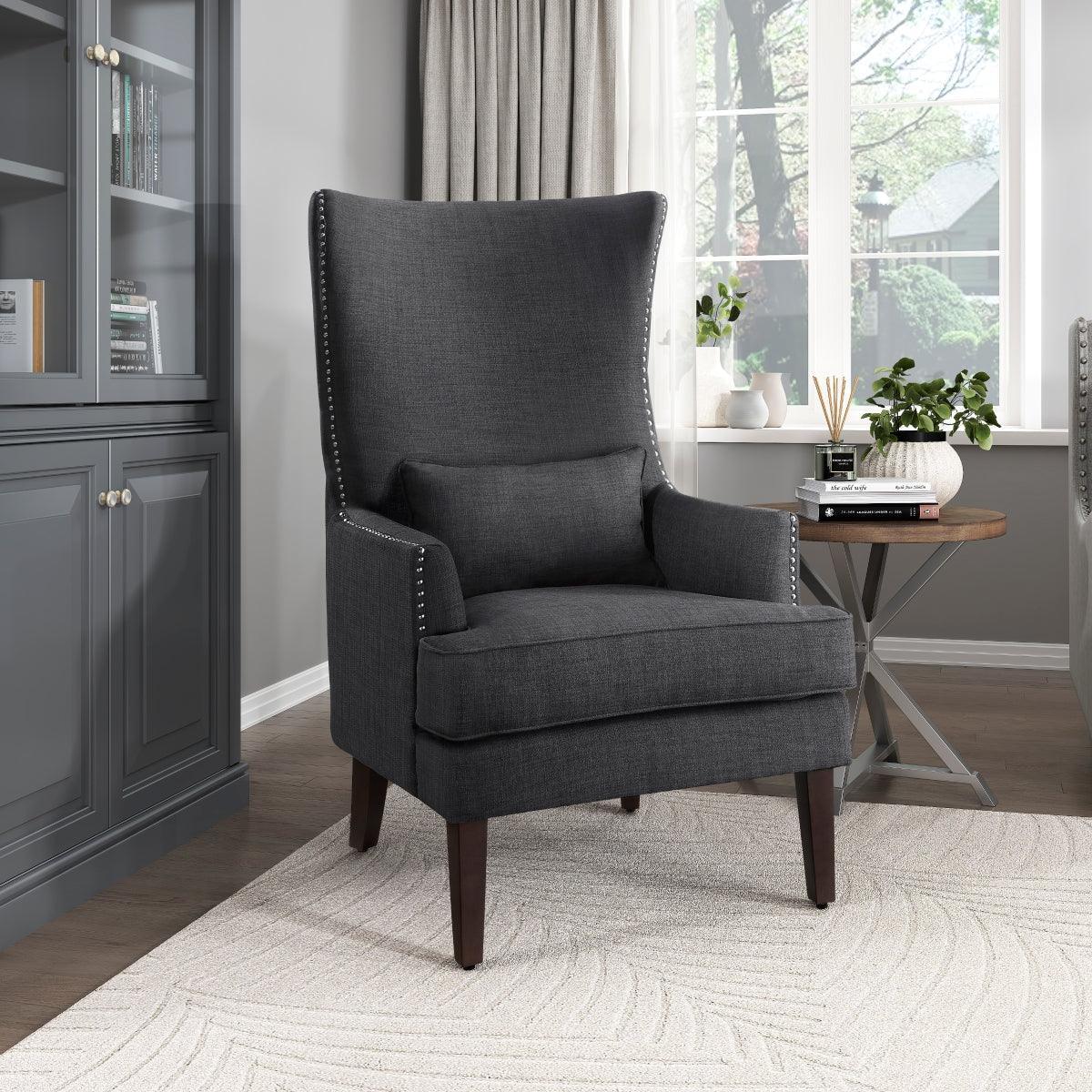 Avina Charcoal Traditional Solid Wood And Plywood Textured Fabric Accent Chair - Ella Furniture