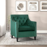 Grazioso Forest Green Solid Wood And Plywood Velvet Fabric Upholstery=ed Tufted Accent Chair - Ella Furniture