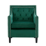 Grazioso Forest Green Solid Wood And Plywood Velvet Fabric Upholstery=ed Tufted Accent Chair - Ella Furniture