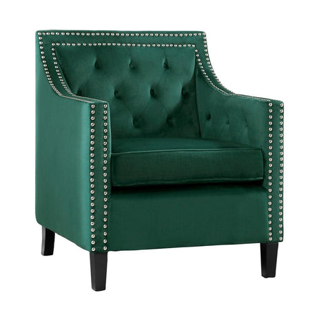 Grazioso Forest Green Solid Wood And Plywood Velvet Fabric Upholstery=ed Tufted Accent Chair - Ella Furniture