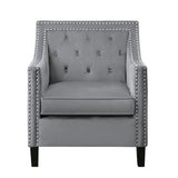 Grazioso Dark Gray Solid Wood And Plywood Velvet Fabric Upholstered Tufted Accent Chair - Ella Furniture