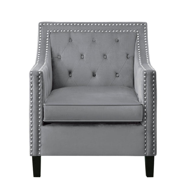 Grazioso Dark Gray Solid Wood And Plywood Velvet Fabric Upholstered Tufted Accent Chair - Ella Furniture