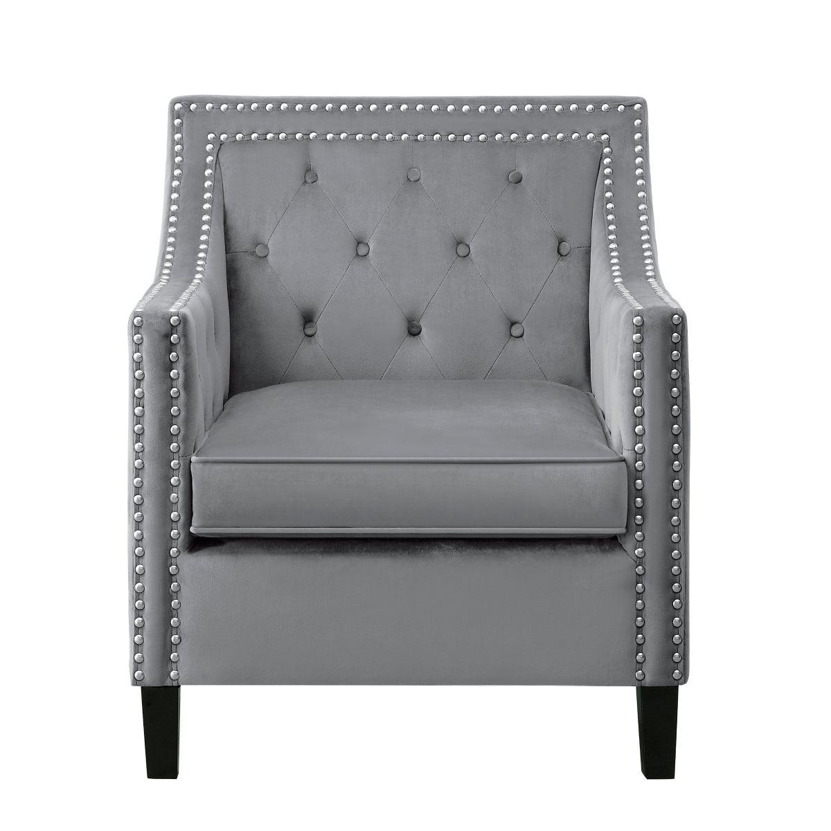Grazioso Dark Gray Solid Wood And Plywood Velvet Fabric Upholstered Tufted Accent Chair - Ella Furniture