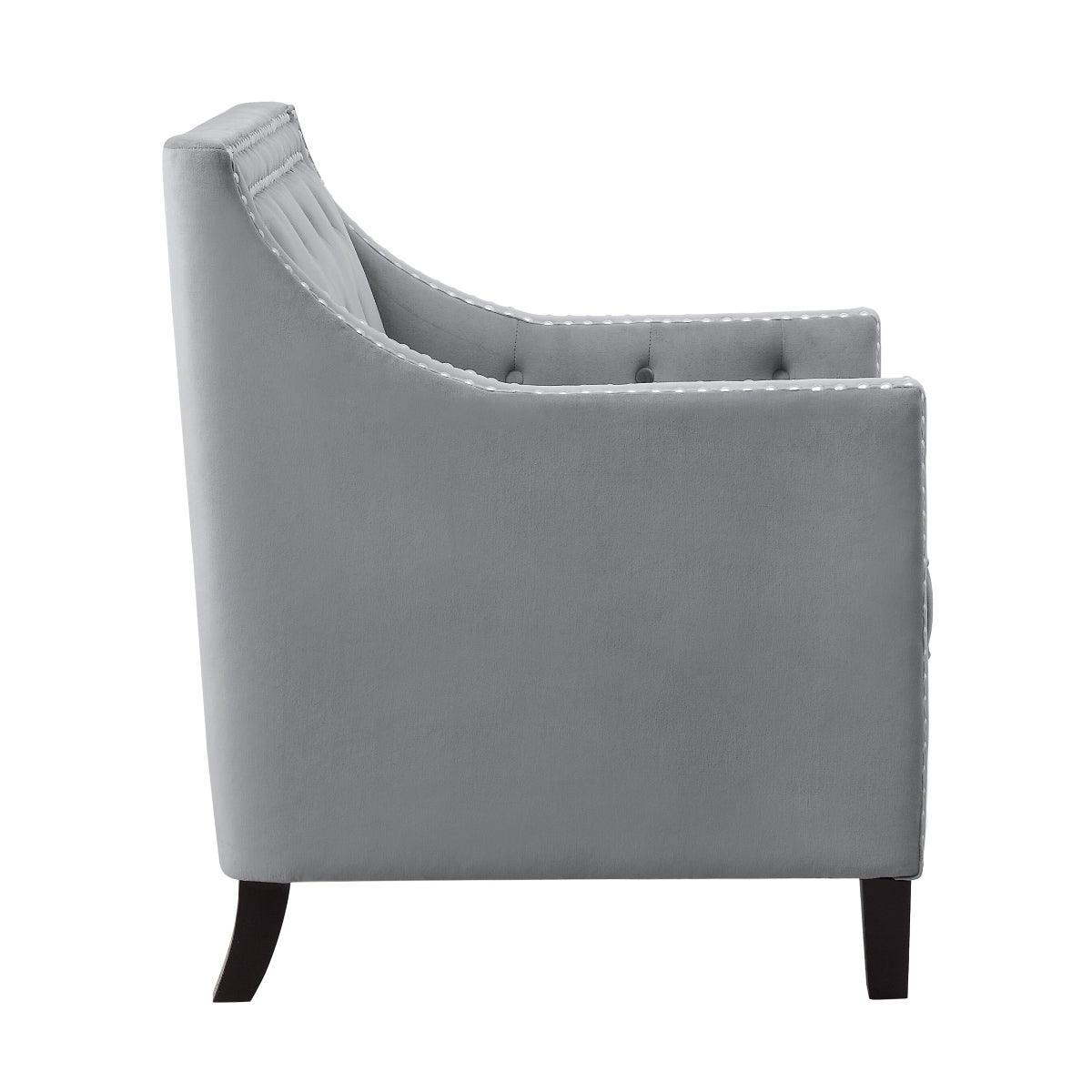 Grazioso Dark Gray Solid Wood And Plywood Velvet Fabric Upholstered Tufted Accent Chair - Ella Furniture